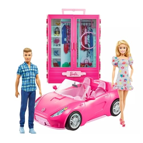 Barbie and Ken doll + Wardrobe + Two-seater convertible car