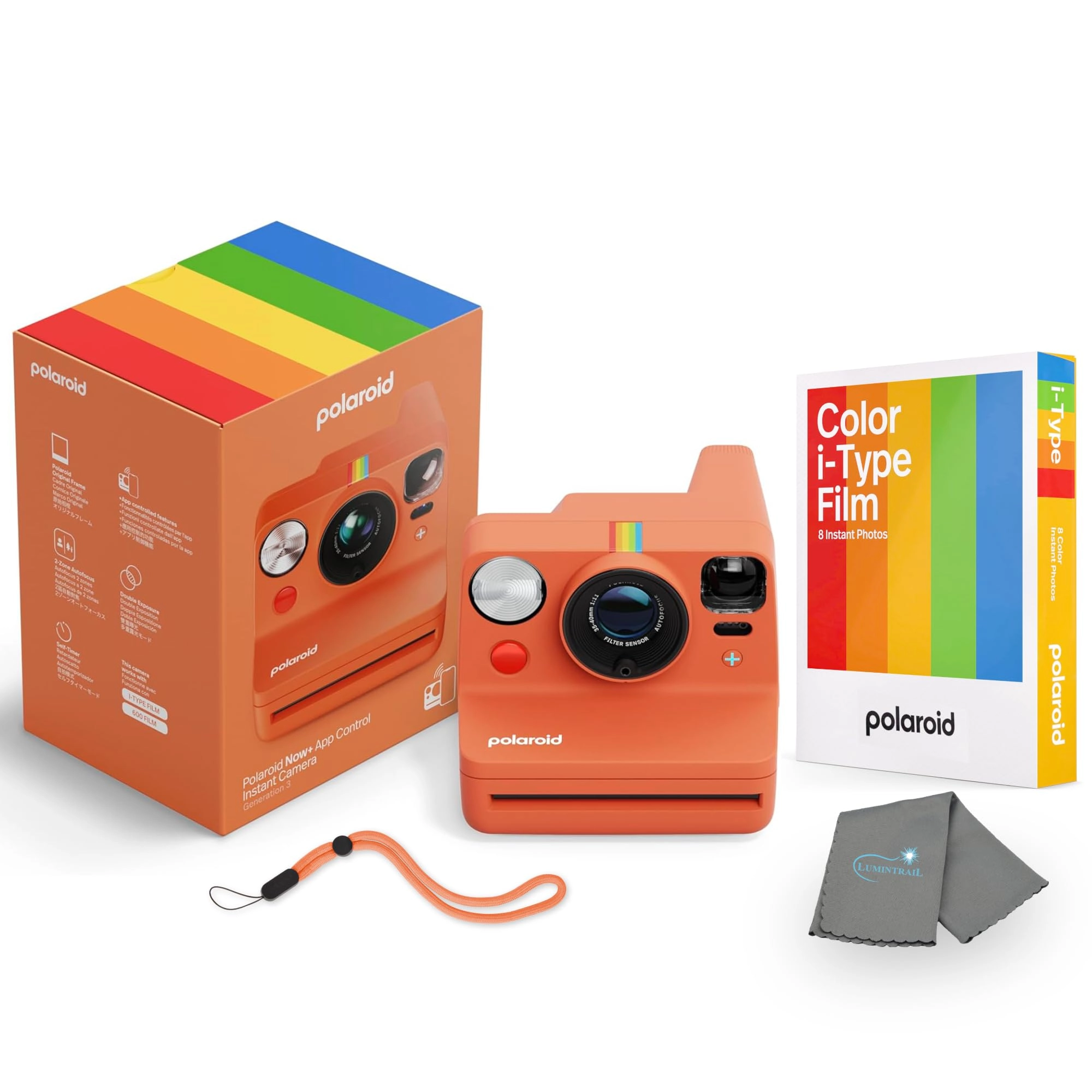 Now Generation 3 - Dual-Lens Autofocus USB-C Rechargeable + Color I-Type Instant Film - 8 Exposures + Hard Protective Case + USB-C Charging Cable + Wrist Strap + Microfiber Cleaning Cloth