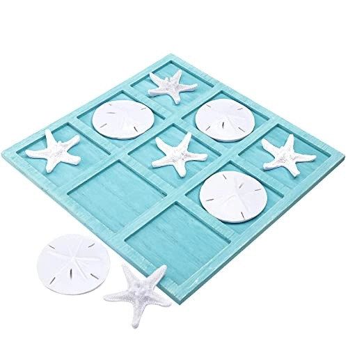 Tic Tac Toe - Beach House Decor Wooden Resin Seashell Starfish