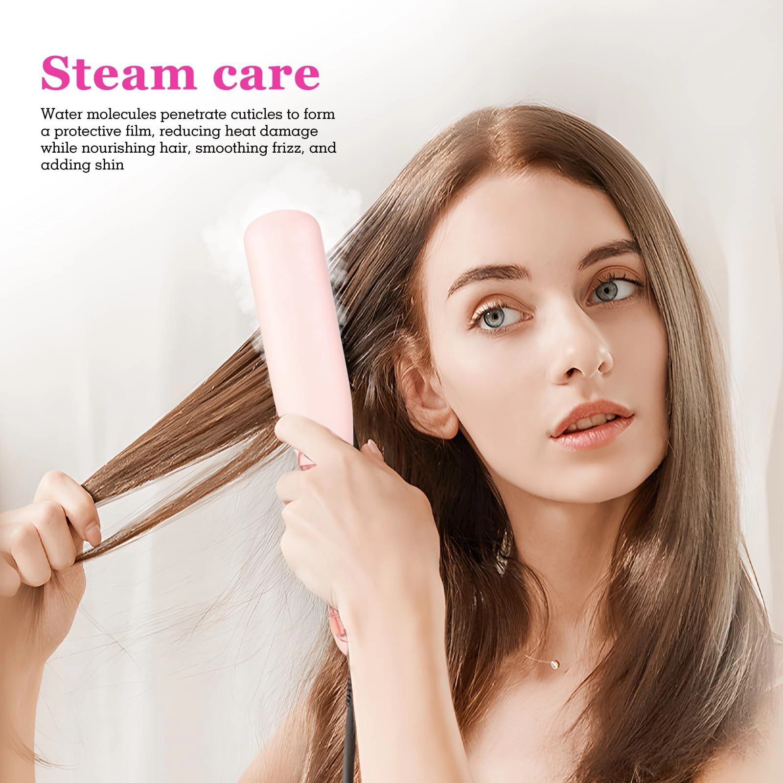 Steam Straightener Brush - 5 Settings 150-210℃ White