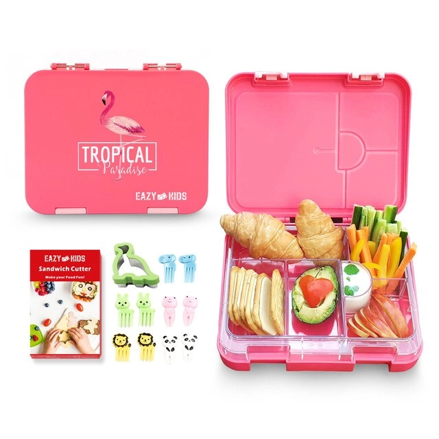 6 / 4 Compartment Bento Lunch Box - Tropical - Pink 350 ml