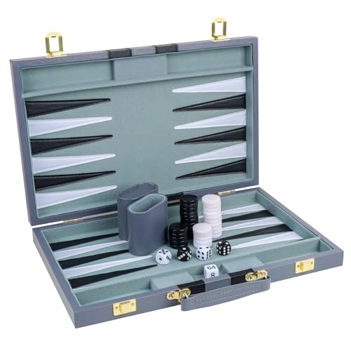 Backgammon Set - PU Leather Case Grey