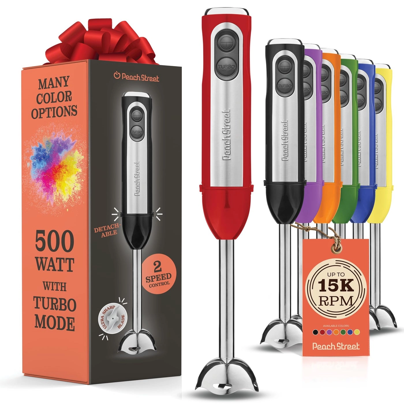 Immersion Hand Blender - Turbo Mode Detachable Base Stainless Steel Blades