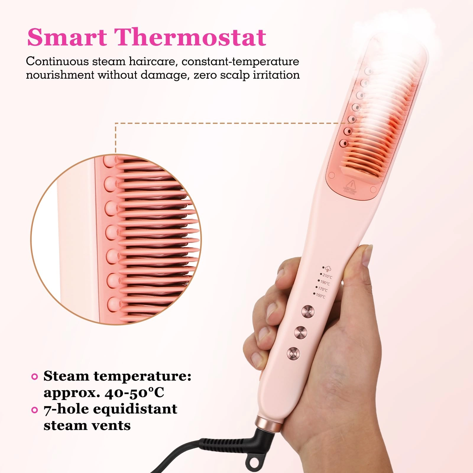Steam Straightener Brush - 5 Settings 150-210℃ White