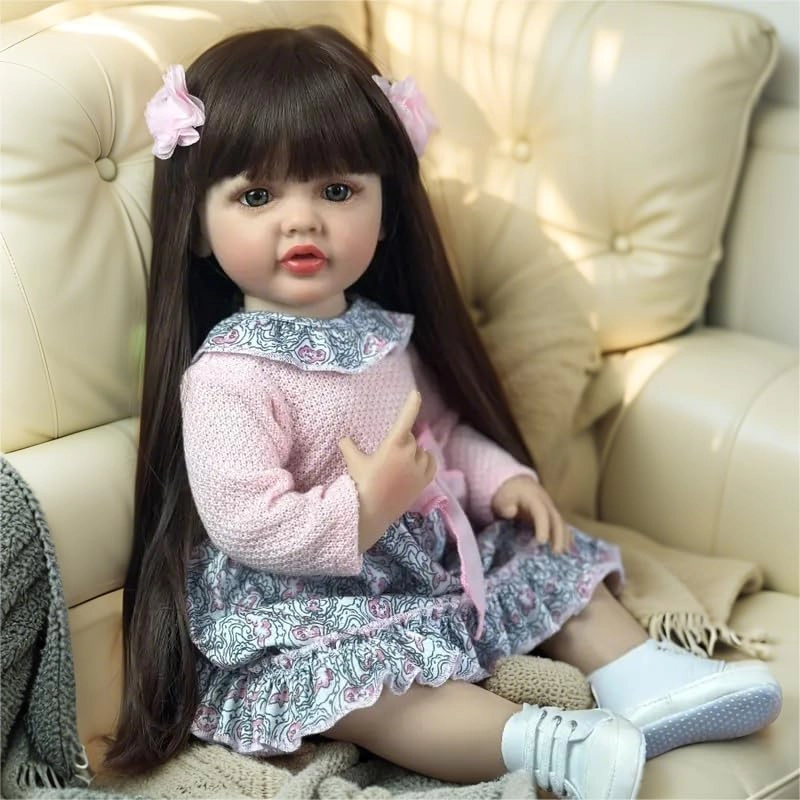 Reborn Baby Doll - 22inch 55cm Vinyl Silicone Girl Long Hair Ages 3+