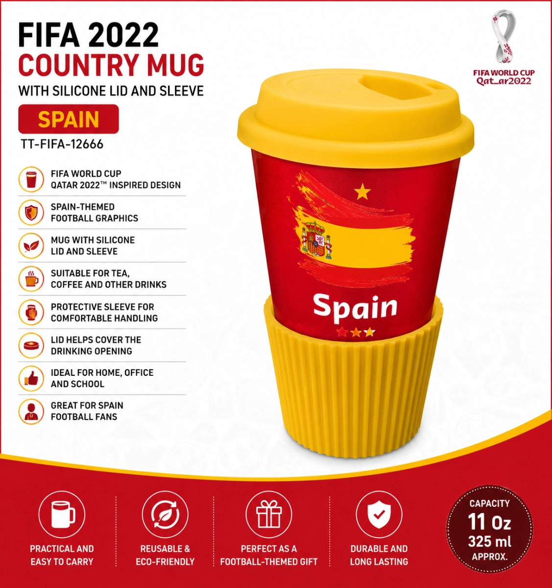 FIFA Country Mug - Silicone Lid Sleeve Red