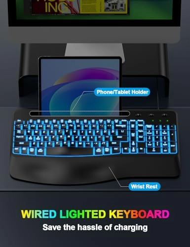 Ergonomic Backlit Computer Keyboard - Wired