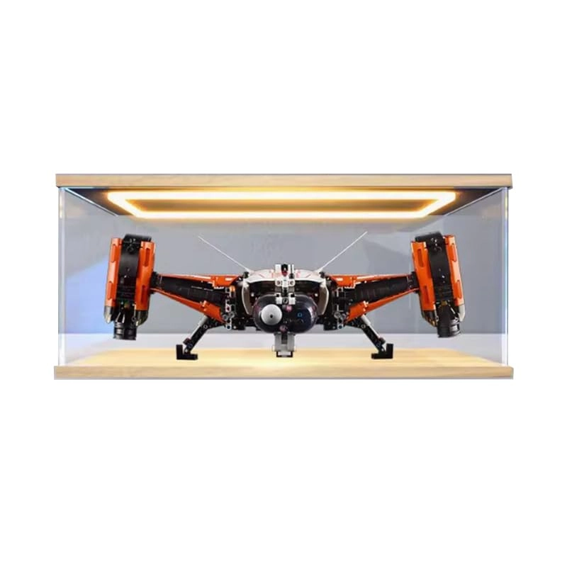 Clear Acrylic Display Case - 55x50x25cm Wood Bottom+top Light