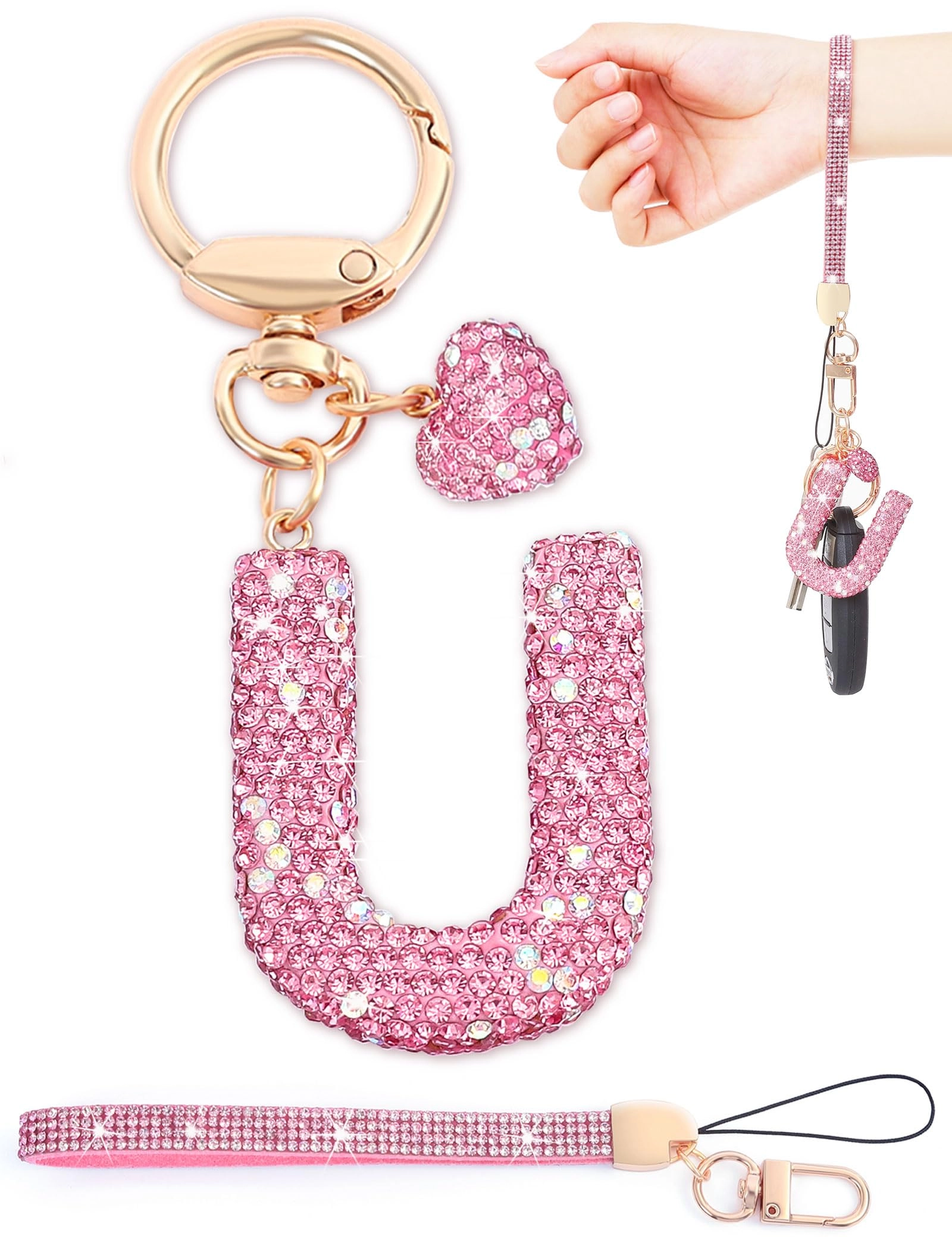 Initial Keychain - L Purple Rhinestone