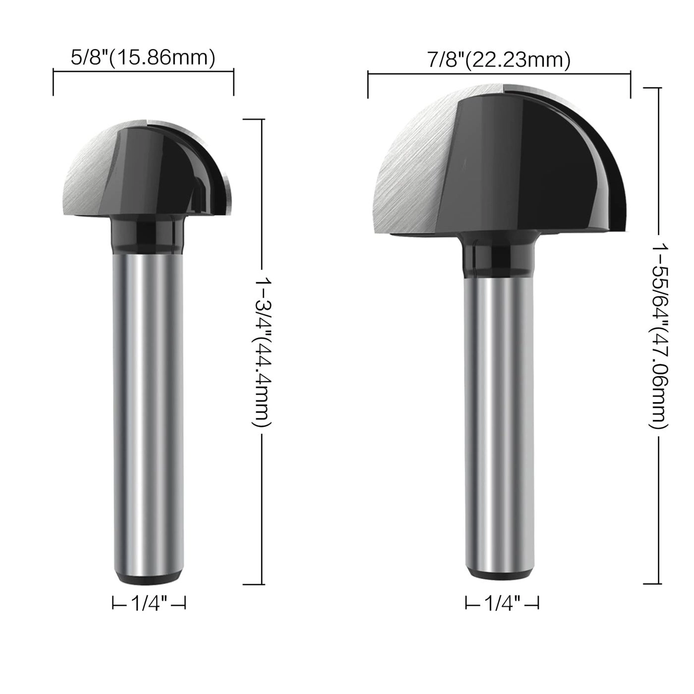 Core Box Router Bit - 5/8" 3/4" 7/8" 1" 1/4 Inch Shank 4-Piece