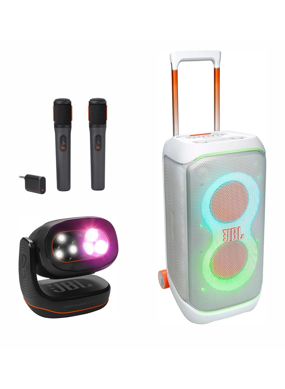 JBL PartyBox Stage 320 + Digital wireless microphones + PARTYLIGHT BEAM