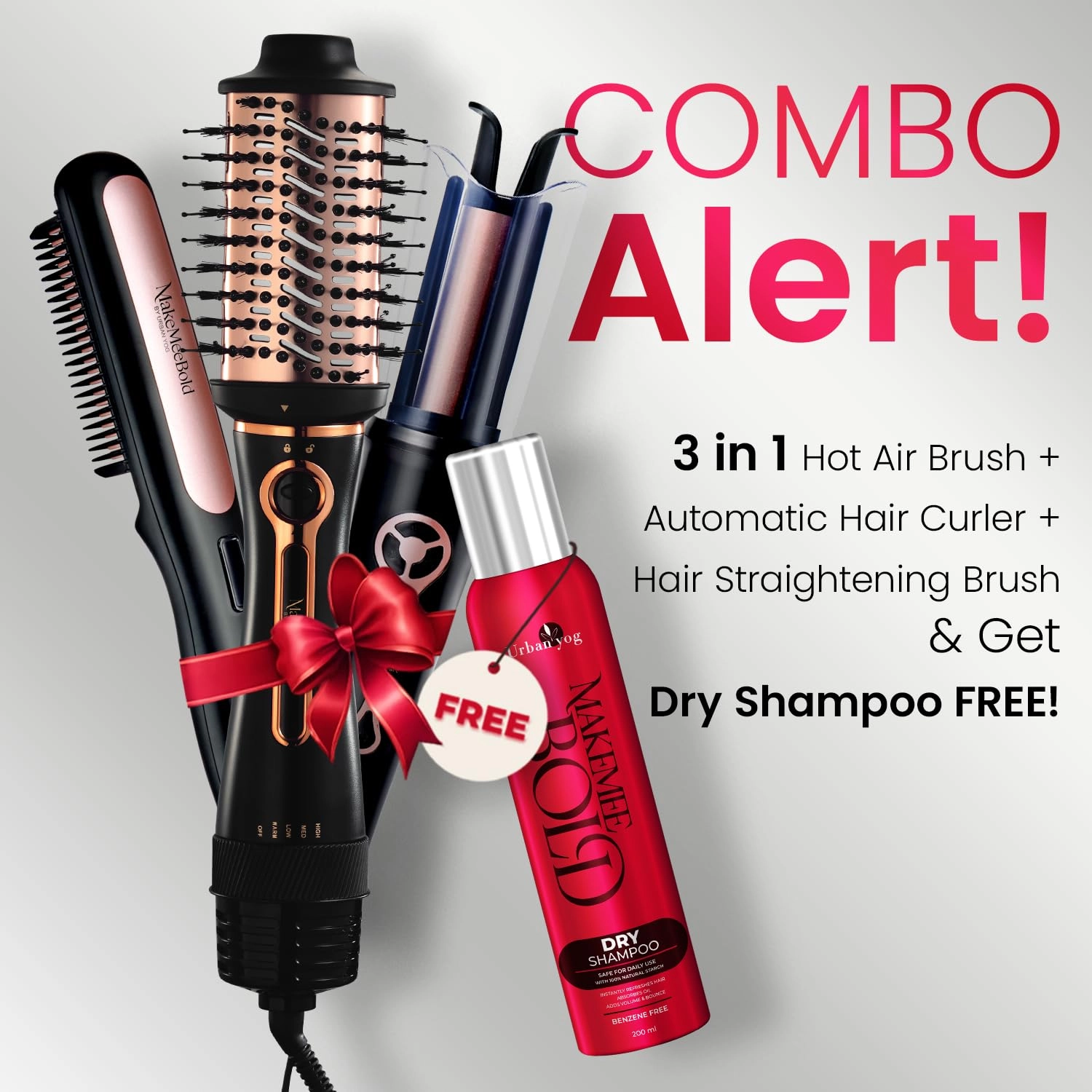 Hot Air Brush + Automatic Hair Curler + Hair Straightening Brush