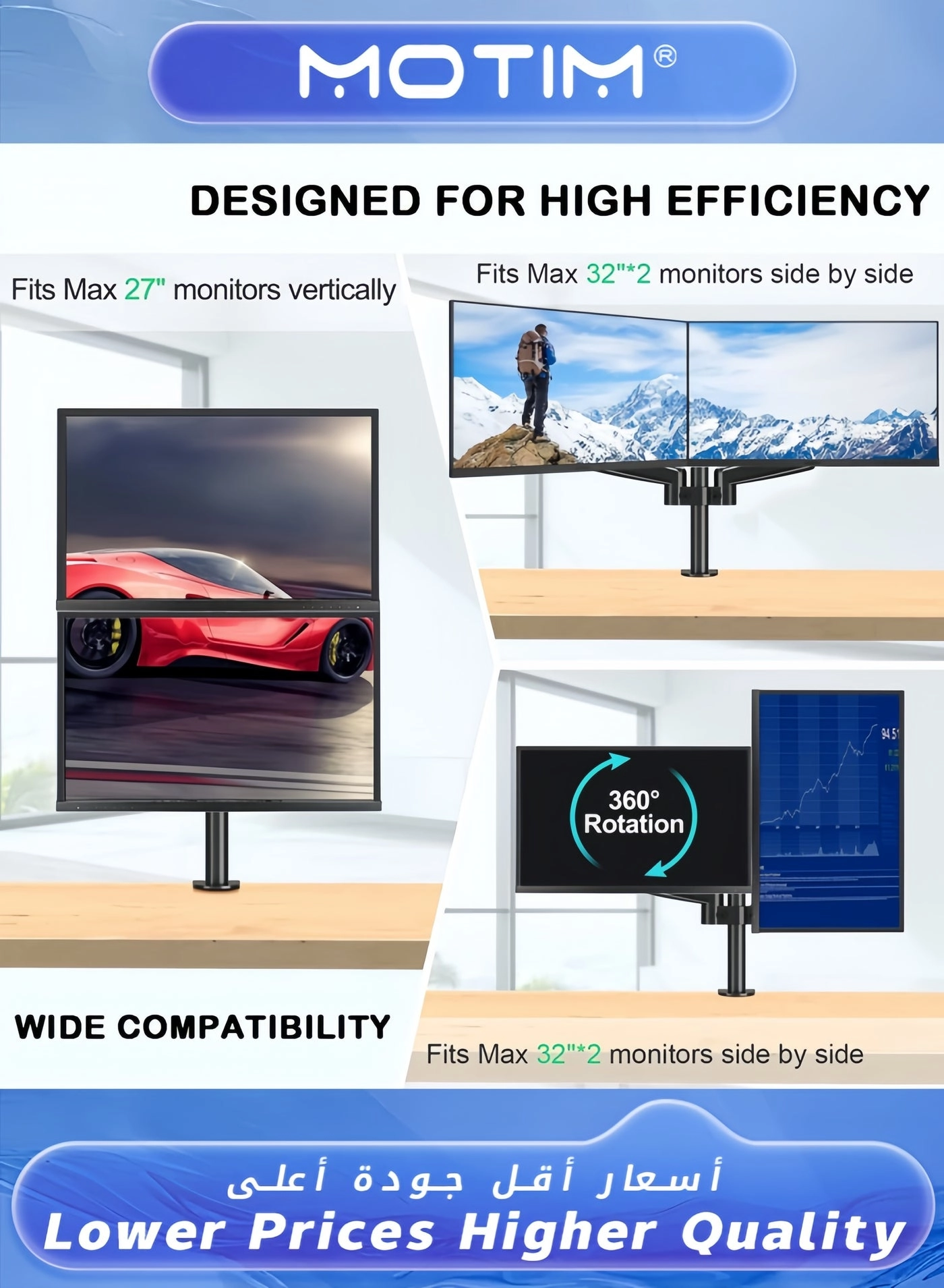 Monitor Desk Mount Stand - Dual 17-27 inch VESA 75x75/100x100mm