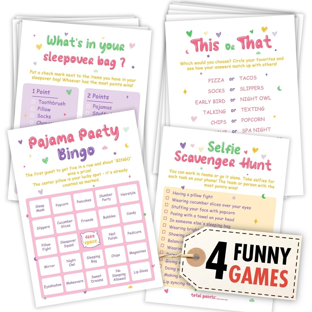WOODAMORE Slumber Party Games - 8-12 50 pieces