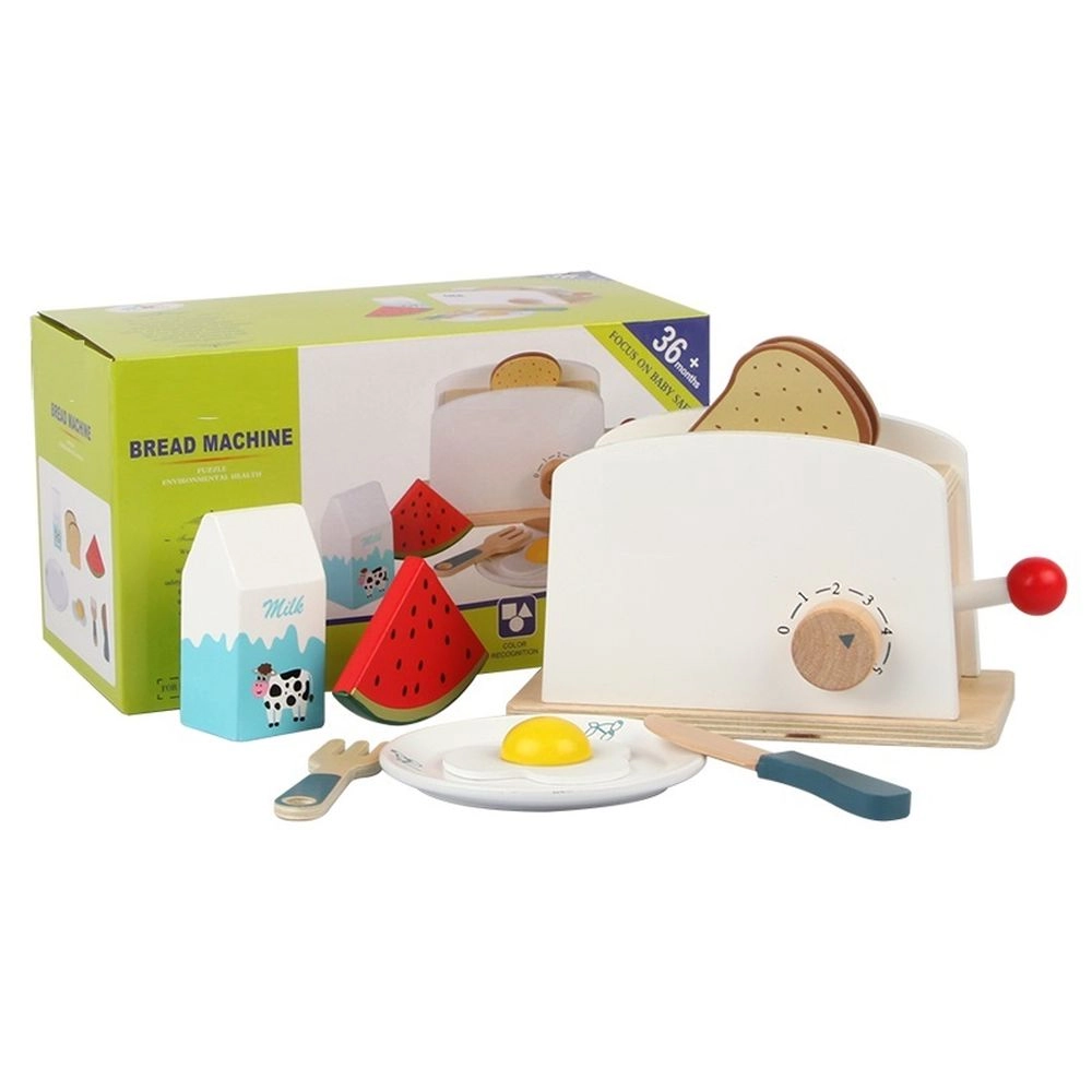 Kids Wooden Bread Toaster Toy Pretend Play Set (5551007-MSN20020)
