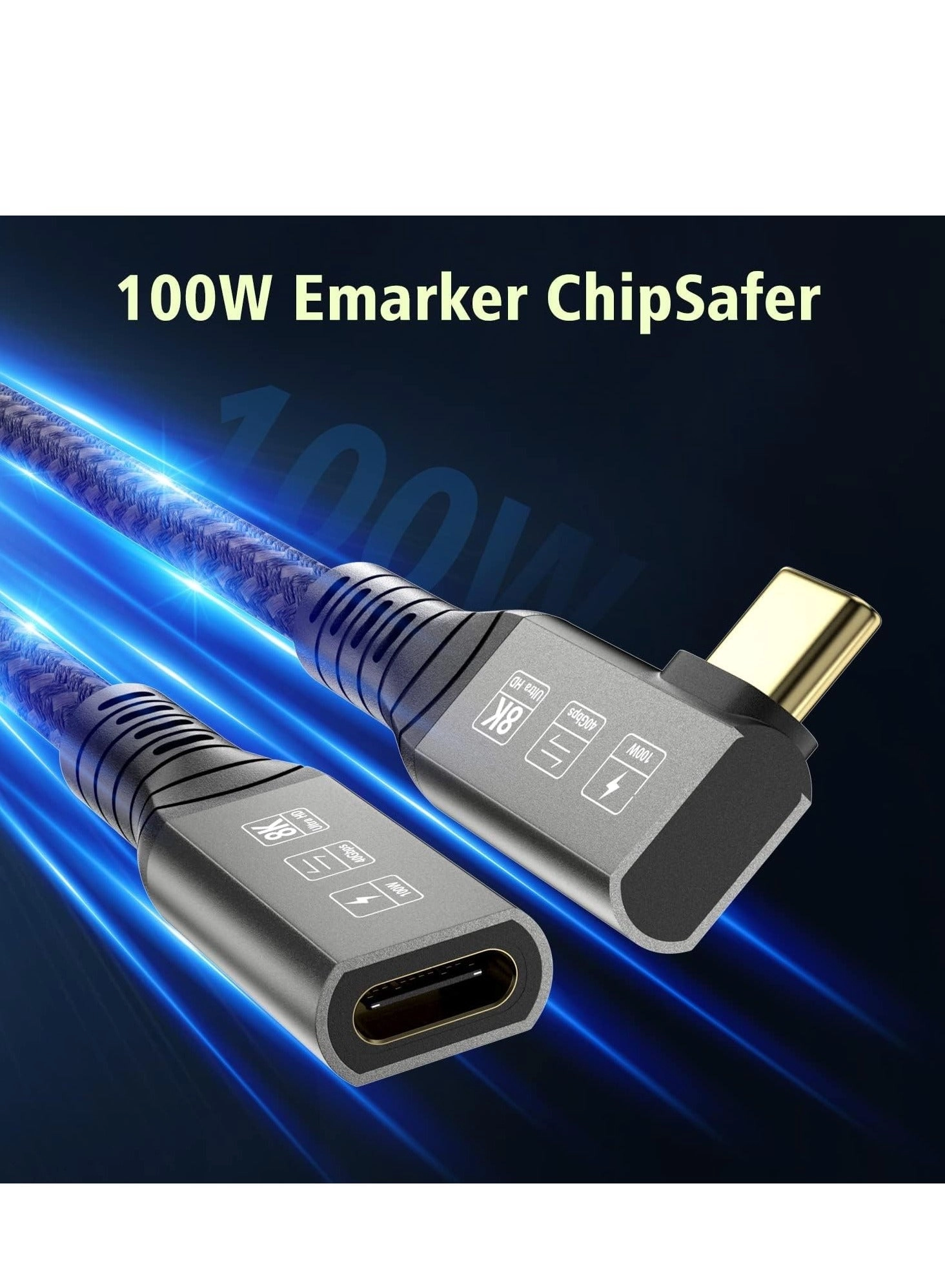 USB 4 Type-c Male Angle to Female Extension Cable 100W