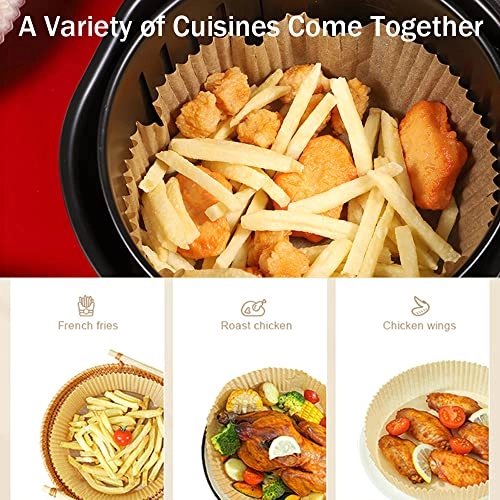 Air Fryer Paper Pad - Silicone, Wood Pulp 50PCS + Stainless Steel Forks - 5