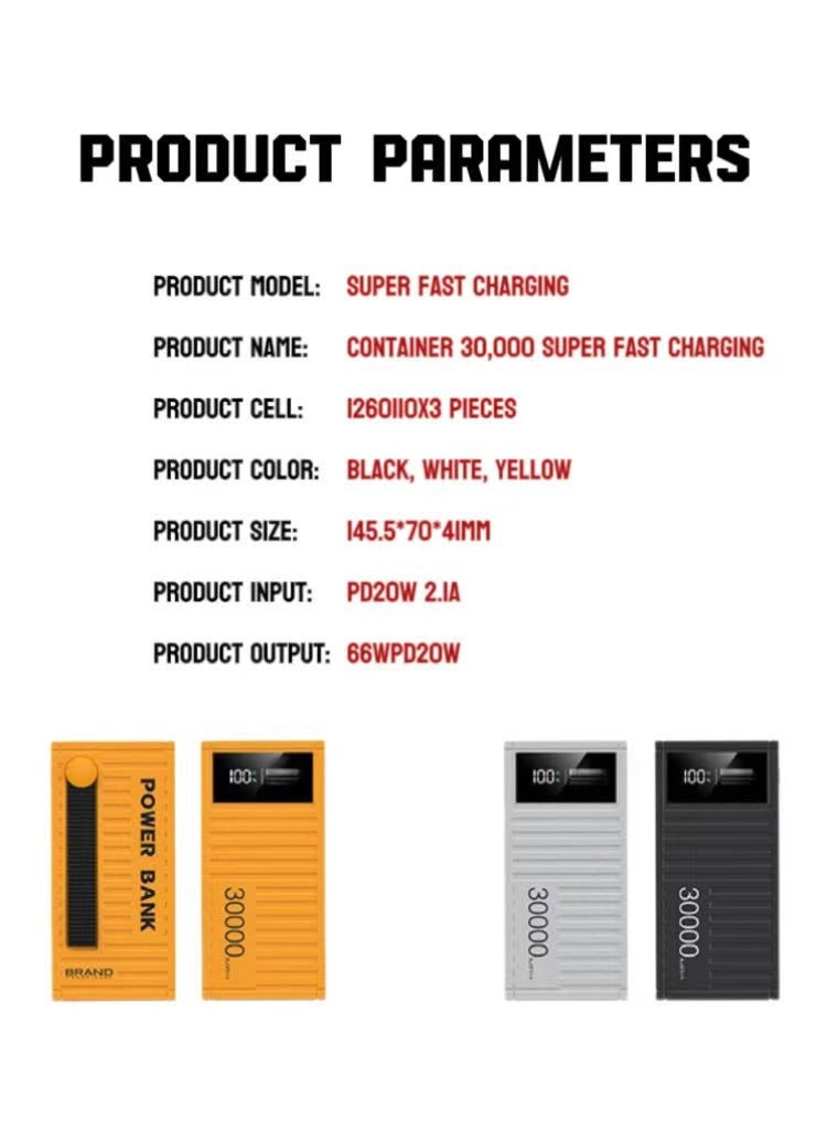 Creative Container-Style PD Fast Charging Power Bank - 30000mAh 66W 20W
