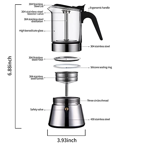 SIXAQUAE Induction Moka Pot - Crystal Glass-top Stainless Steel