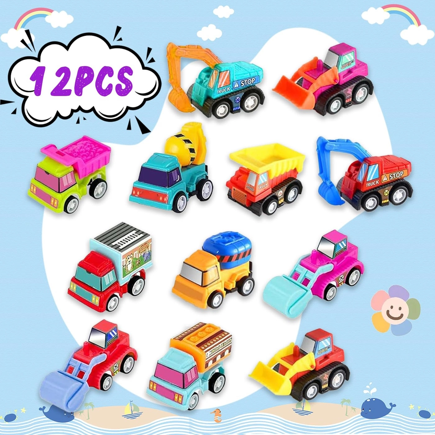 Pull Back Cars Truck Vehicles Set - 12pcs