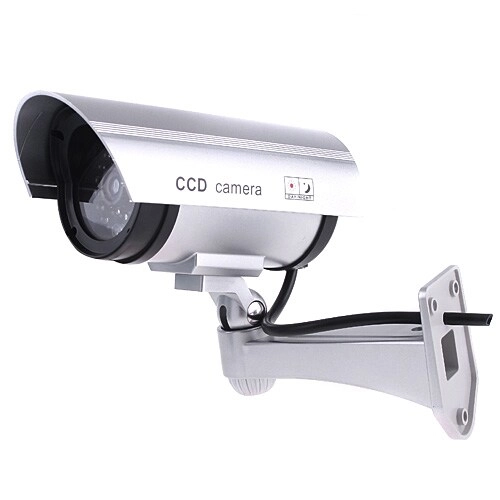 Dummy Security Camera - Solar Powered IR Red LED Light Silver