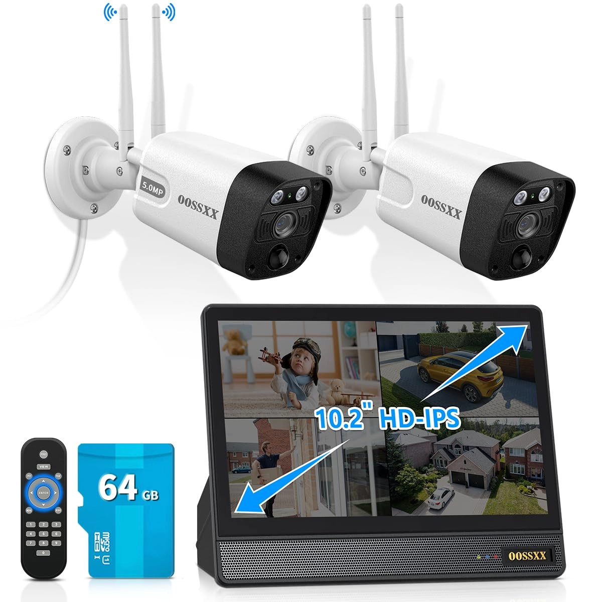 OOSSXX Security Camera Wireless System - 2-Cams 2 channels 5MP