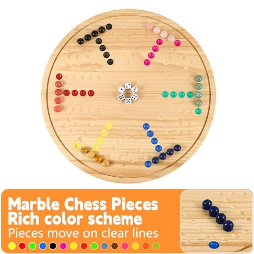 Wahoo Marble Board Game - Double-Sided Solid Wood