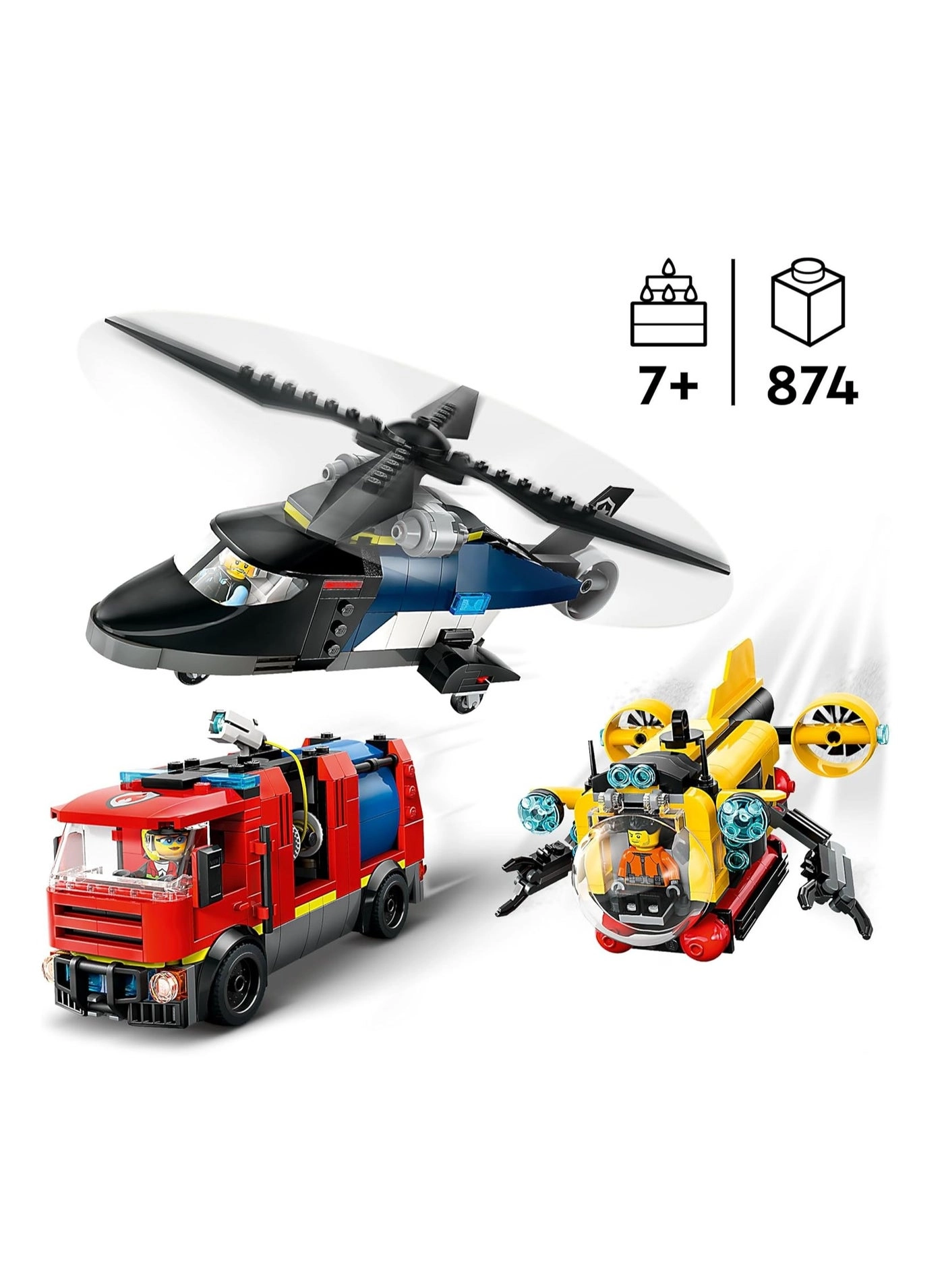 City 3in1 Helicopter, Fire Truck & Submarine Remix (60462)