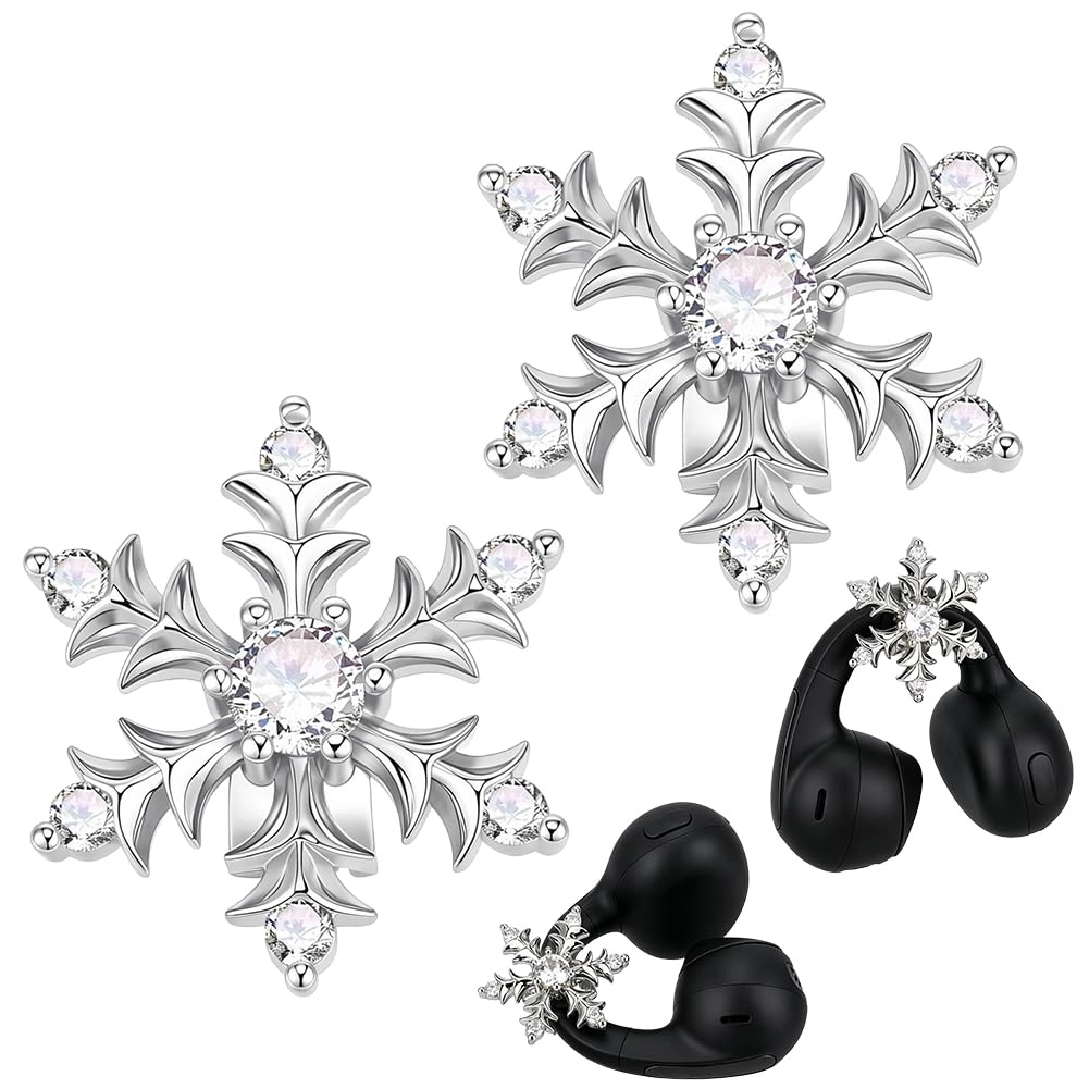 Snowflake Cubic Zirconia Silver-Tone Alloy Clip-On Earrings