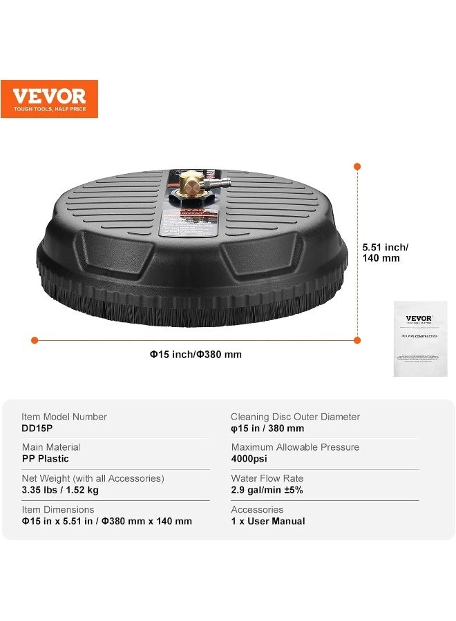 Pressure Washer Surface Cleaner - 15 Inch 4000 PSI 2.9 gallons per minute