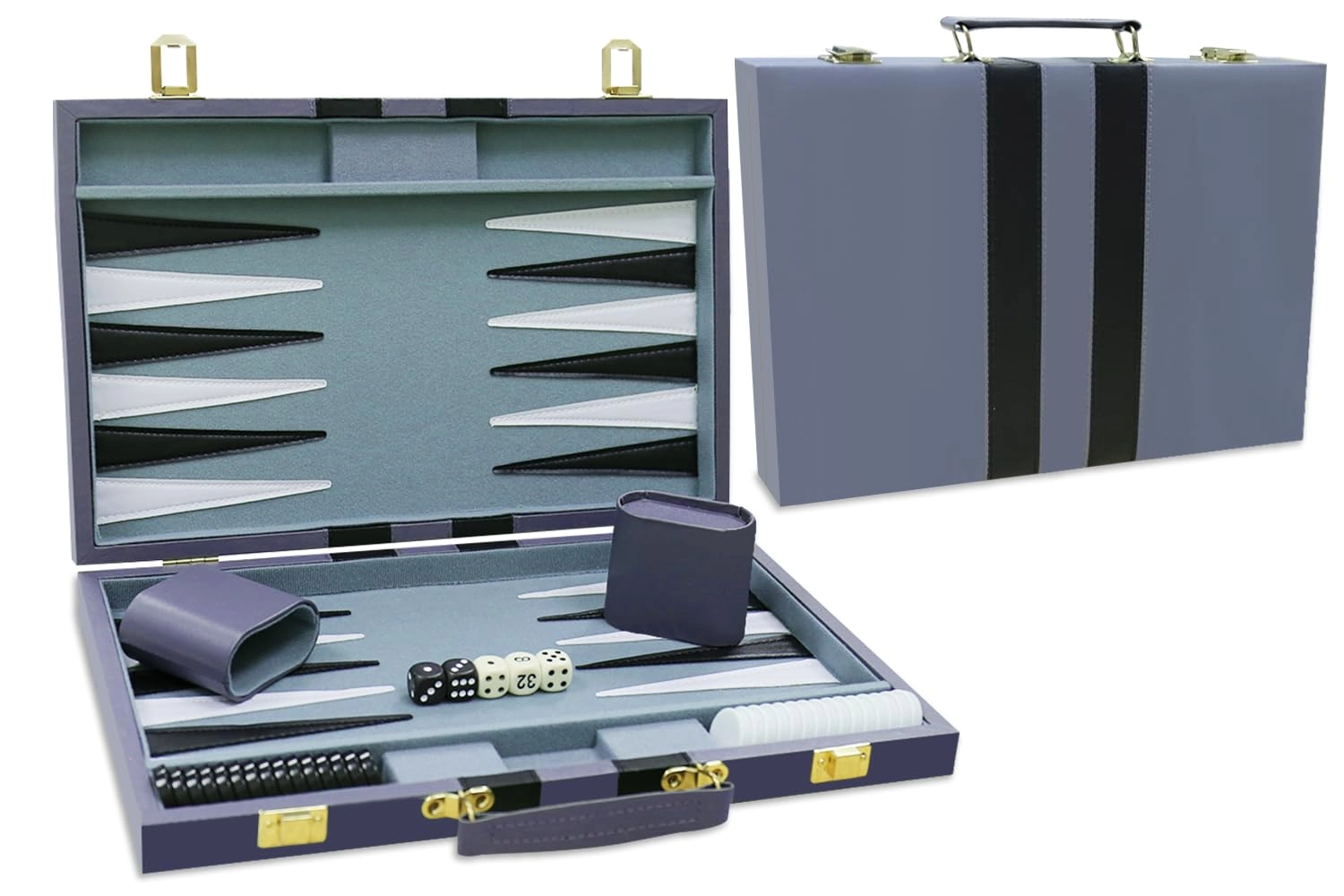 CAYOULR Backgammon Set - Premium Leather Case Blue Grey