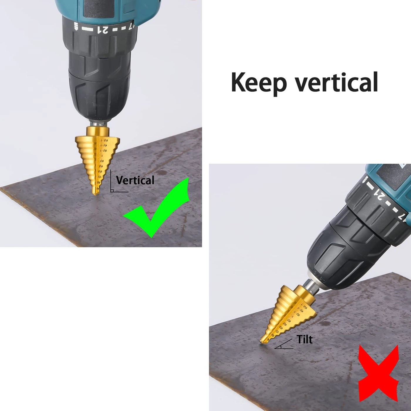 Titanium Step Drill Bit - HSS Titanium Coating 1/4"" to 1-3/8""