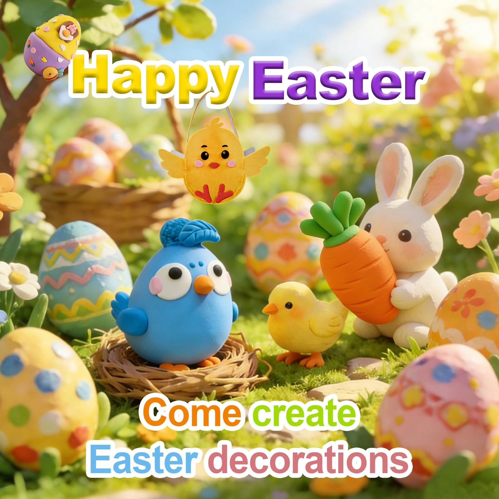Eatser Crafts Kit - Air Dry Clay Easter Eggs Pack 8pcs.