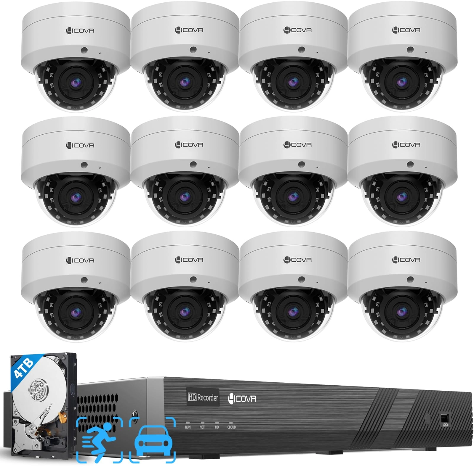 4COVR PoE Security Camera System - 12Pcs 16 Channel 4K