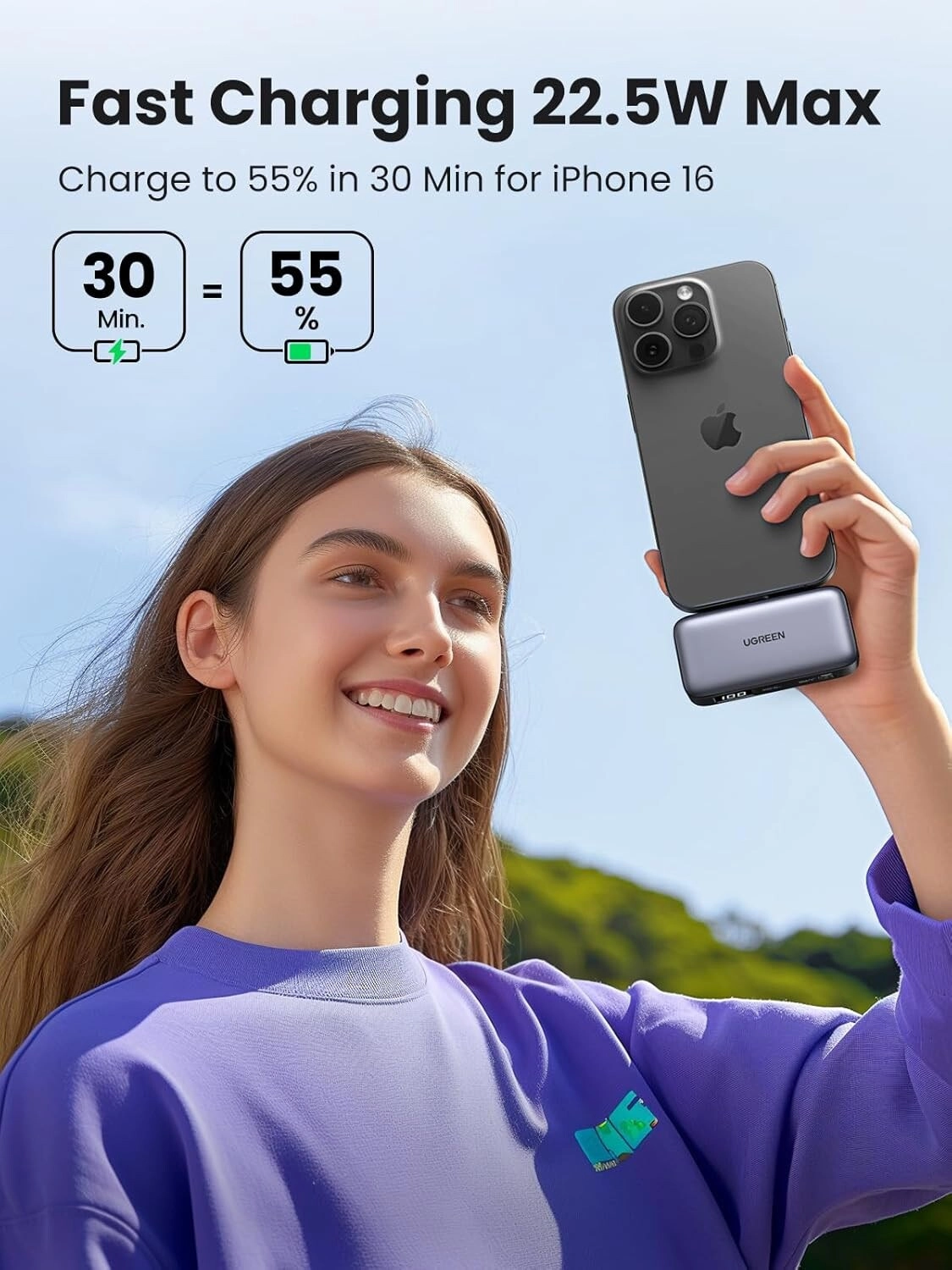 Uno - 5000 mAh 20W PD Fast Charging for Devices Supporting Qi Wireless Charging/USB-C Single USB-C (I/O Charging)