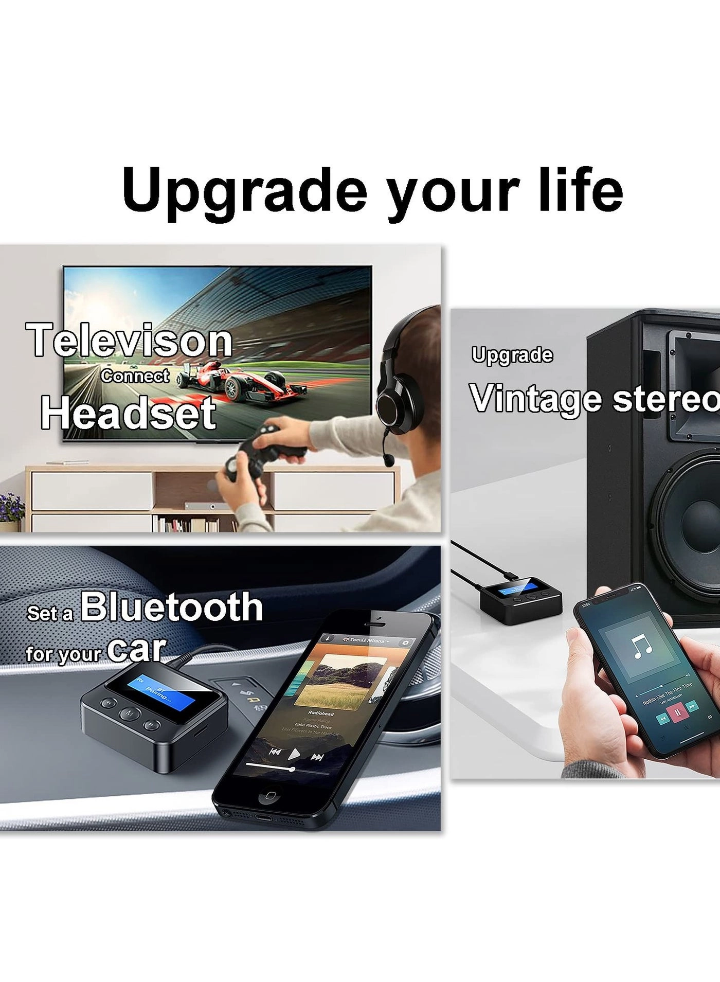 Bluetooth Transmitter & Receiver - Bluetooth 5.2 3.5mm AUX Built-in 250mAh Li-Polymer battery