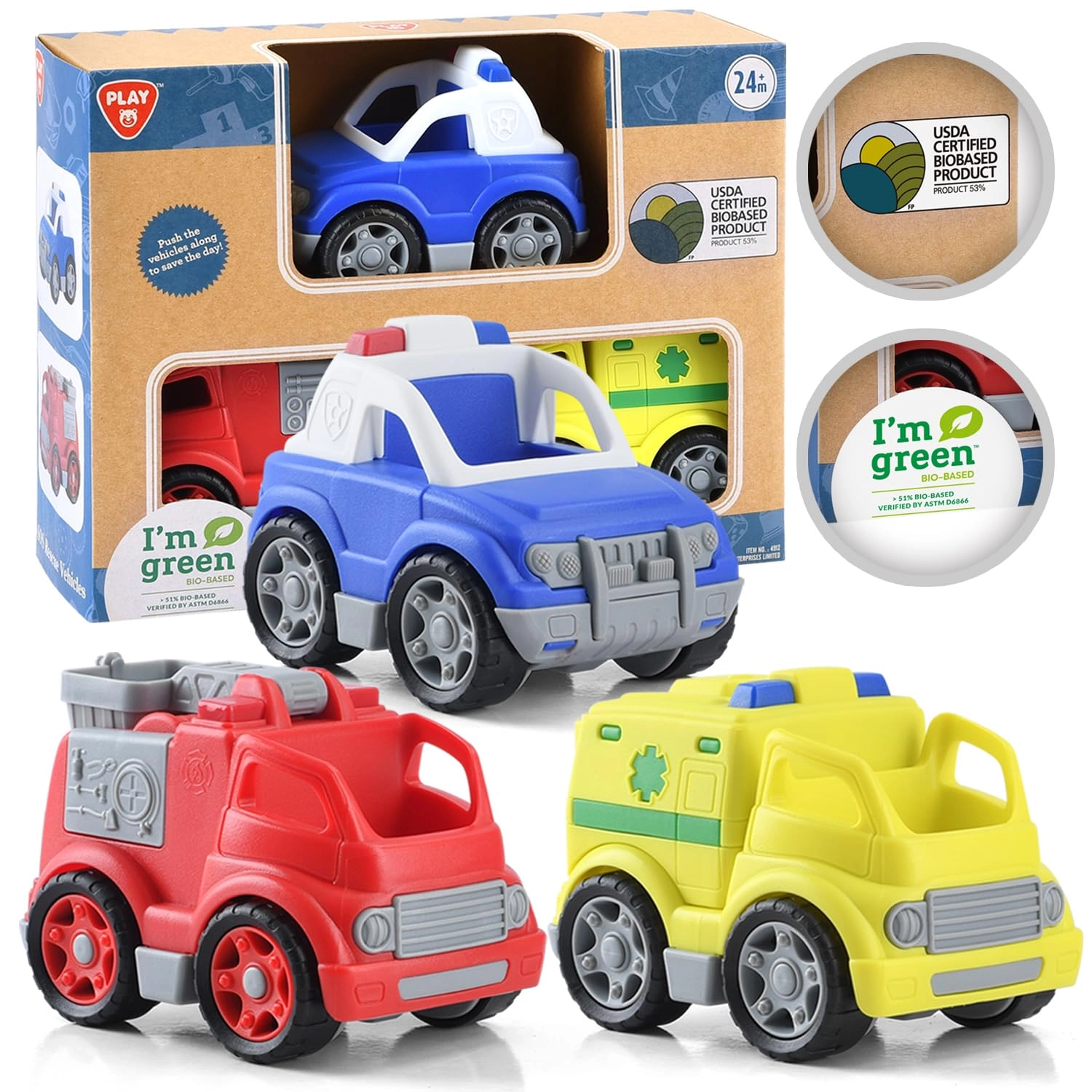 Play 3 in 1 Emergency Vehicle Toy Set - 3pcs