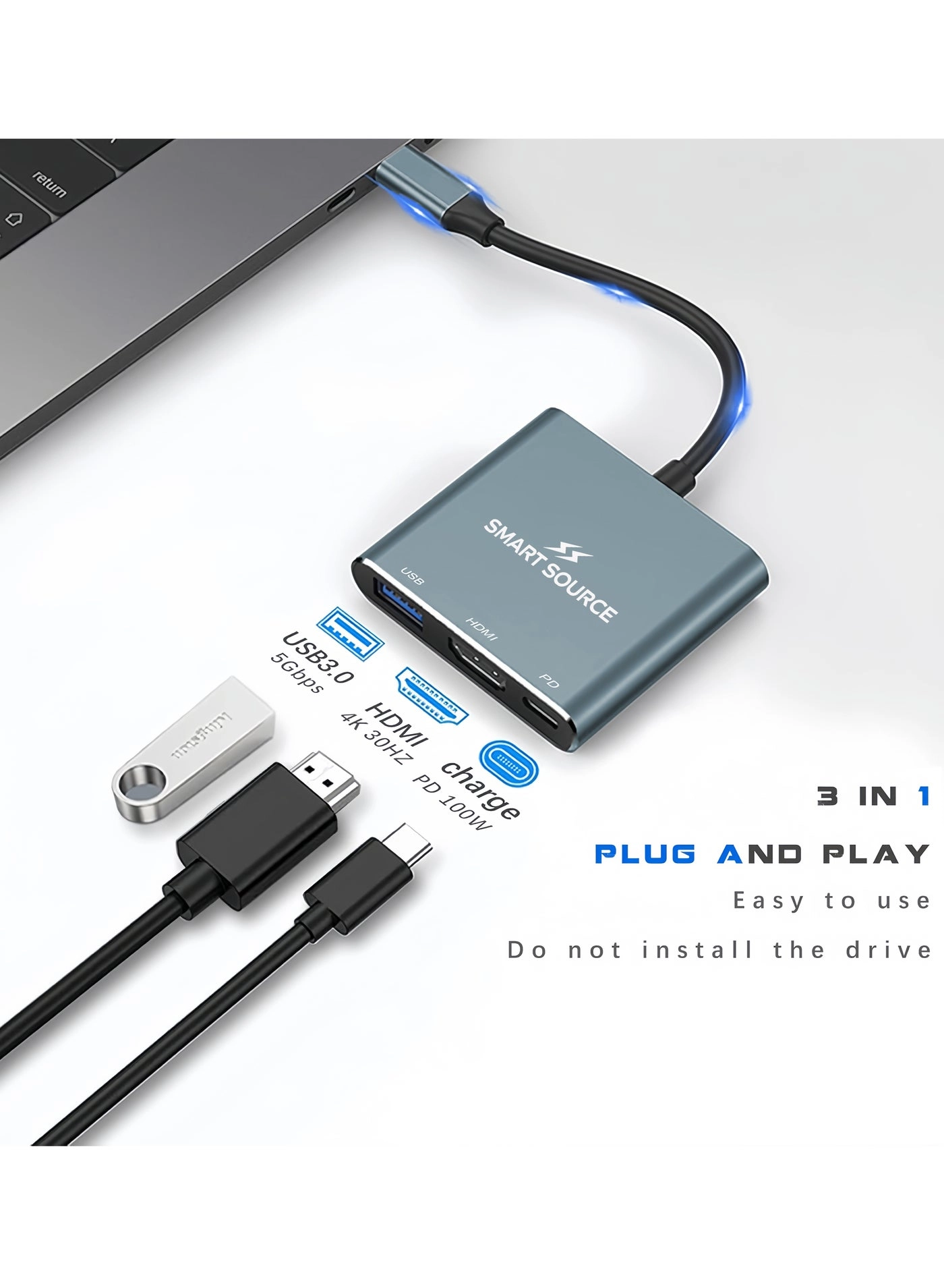 USB-C Hub - USB-C MacBook Pro/Air, Dell XPS, HP, Lenovo, Chromebook, iPad-Pro, Mobile Phones & More