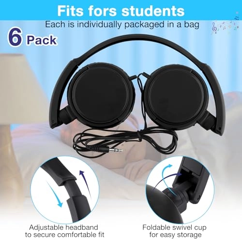 6 Pack Classroom Headphones Wired Headphone