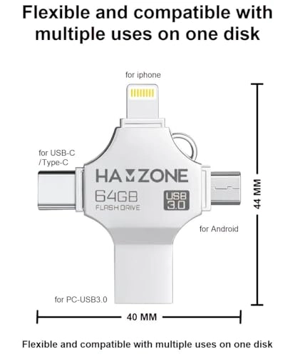4-in-1 USB Flash Drive - Lightning Micro USB USB3.0 Type-C 64GB