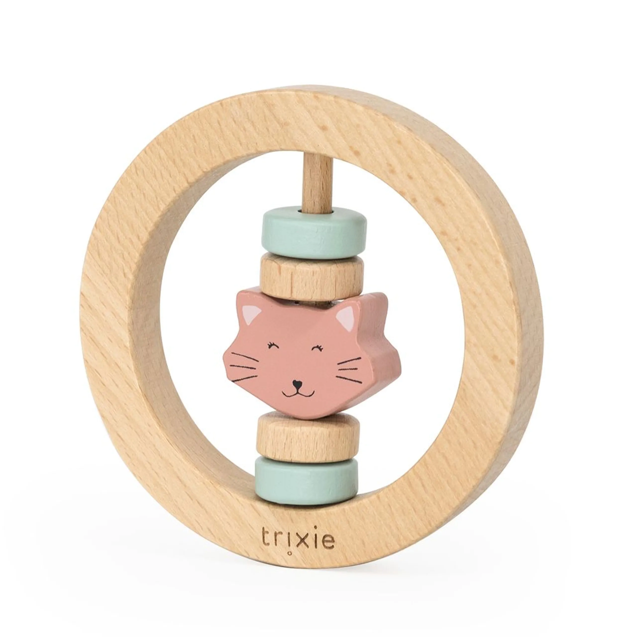 Wooden Round Rattle - 6 months 100% FSC certified beech wood Mrs. Cat