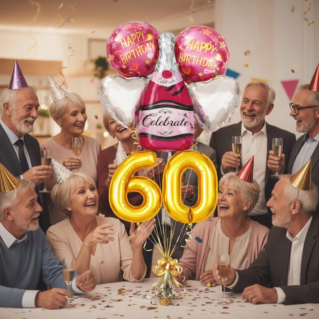 Number 60 Birthday Balloons Set - 6 Count Birthday