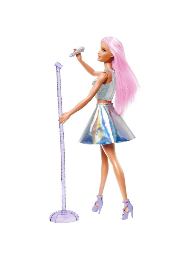Pop Star Doll - Iridescent Skirt Microphone Pink Hair Ages 3+