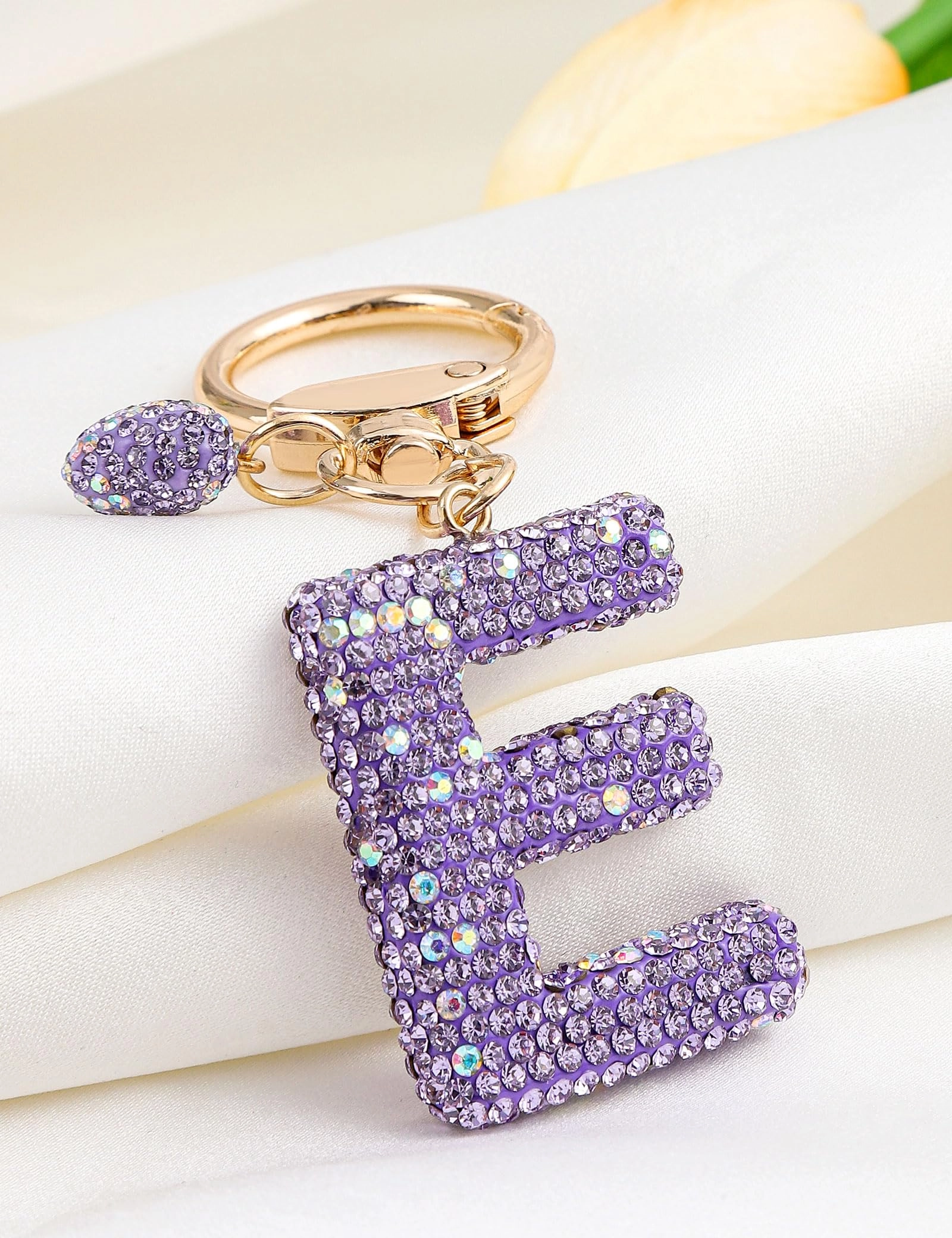 Initial Keychain - L Purple Rhinestone