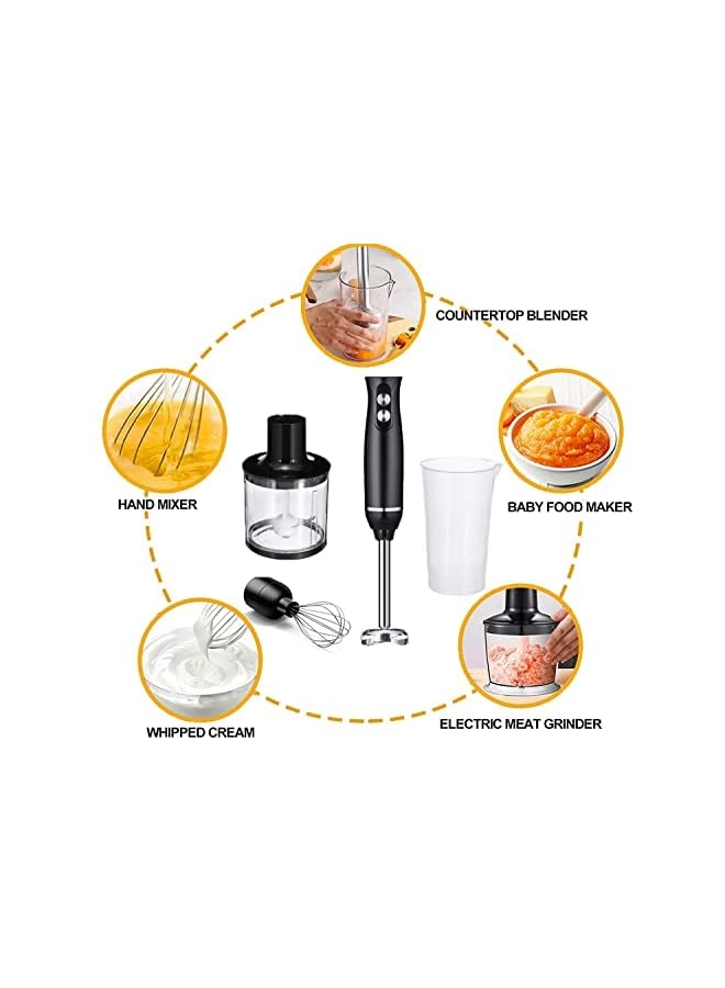 4-in-1 Hand Blender - Titanium Steel Blades Comfygrip Handle Whisk