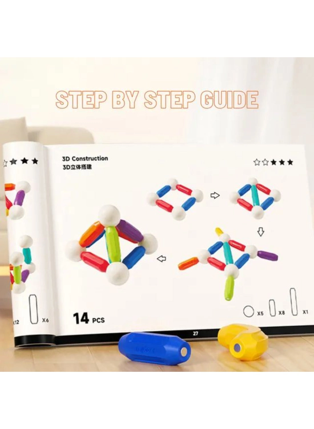 Magnetic Building Sticks - multicolour 60 pcs