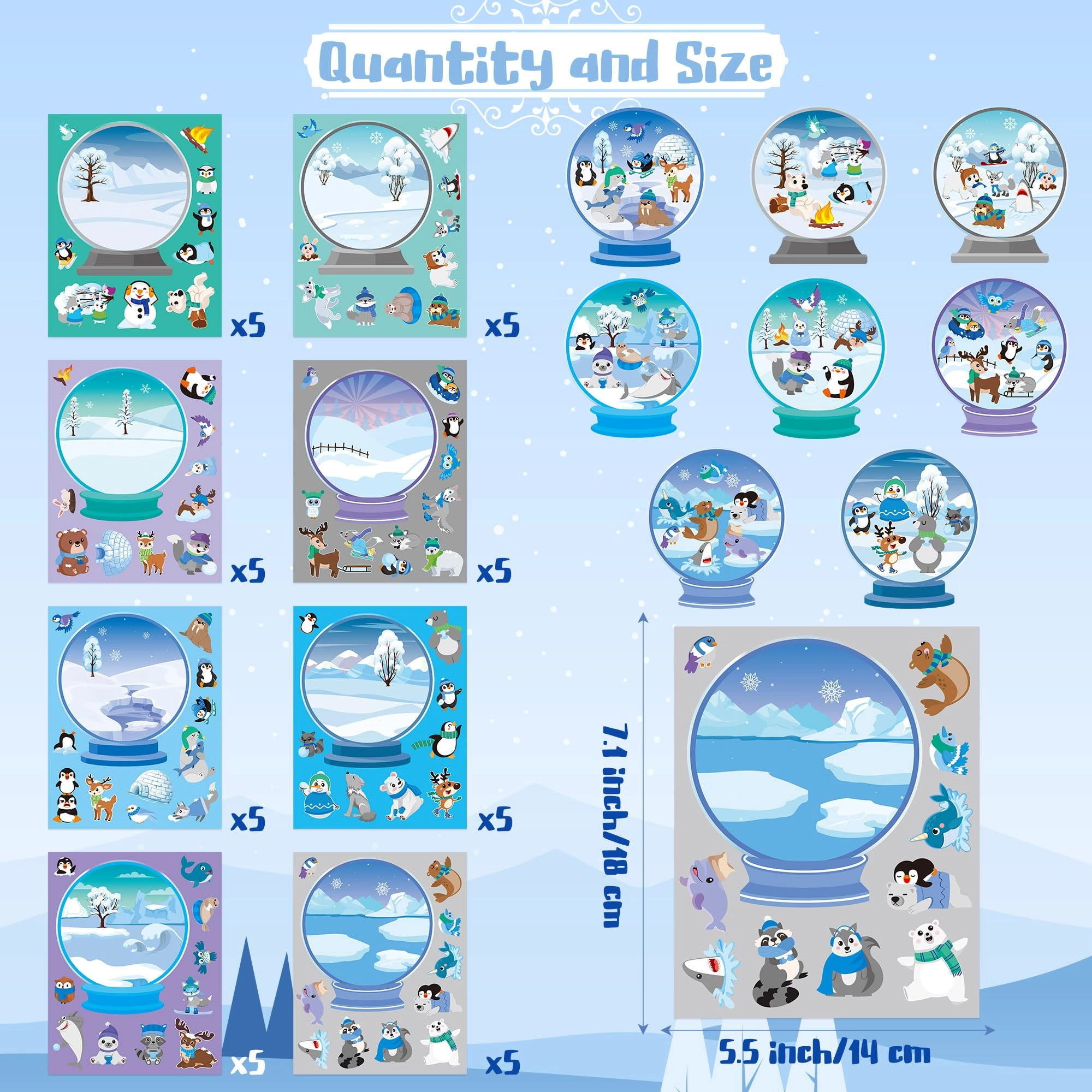 Winter Polar Animals Sticker Book Glow in the Dark 40 pcs