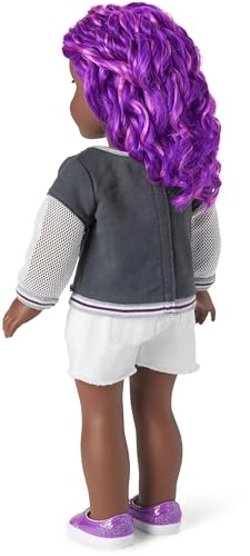 Truly Me #91 - Very Deep Skin with Neutral Undertones Gray Eyes Curly Purple Hair Girly Graffiti Outfit Ages 6+