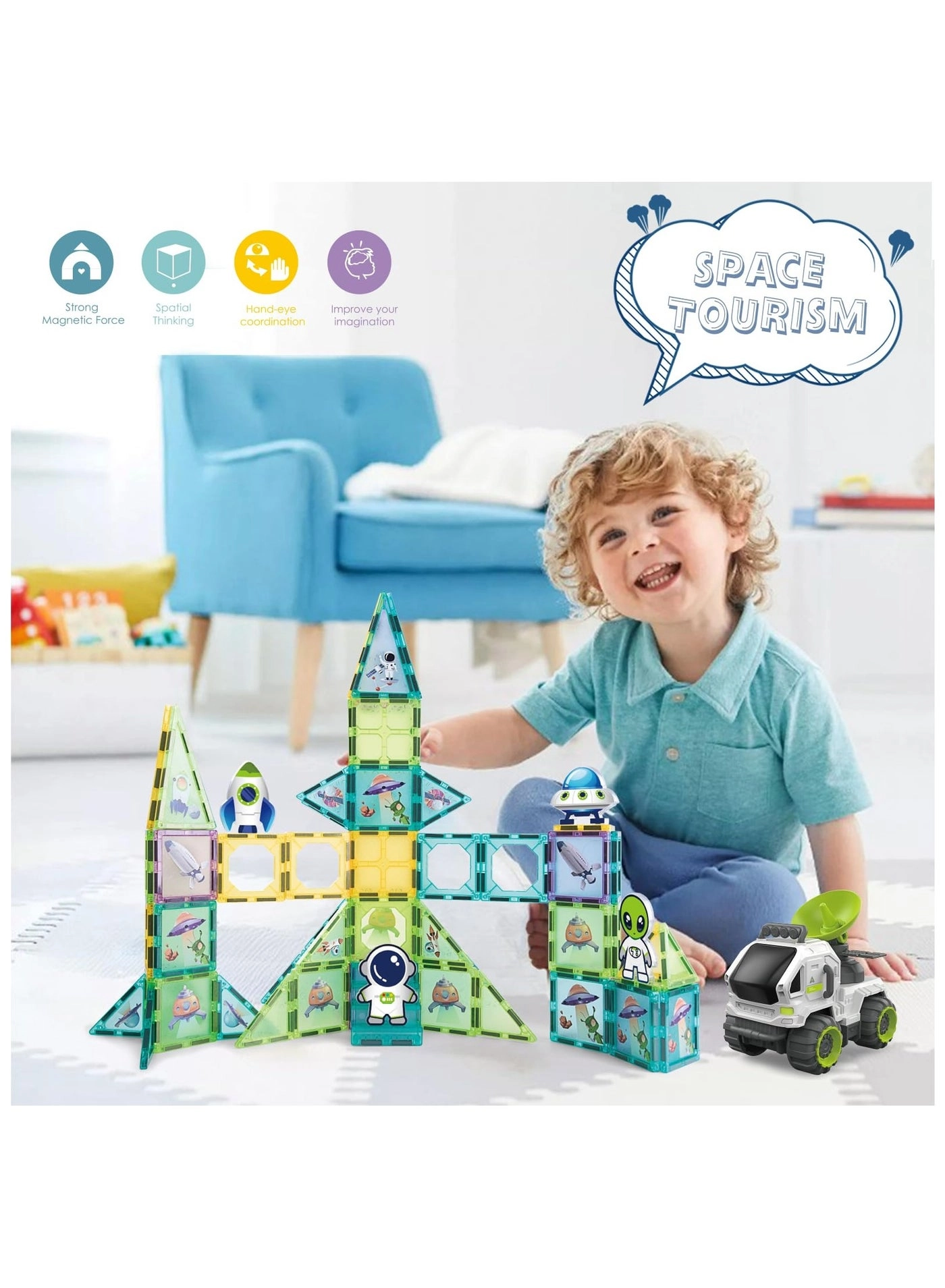 Space Adventure Magnetic Building Tiles - 3 years+