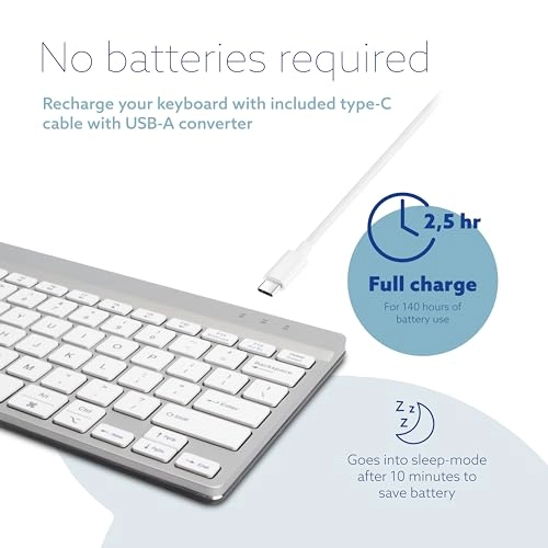 Compact Slim Ergonomic Wireless Keyboard - US Wireless